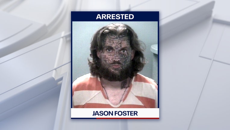 Mug shot of Jason Foster, who has face tattoos, from the Pasco County Sheriff's Office