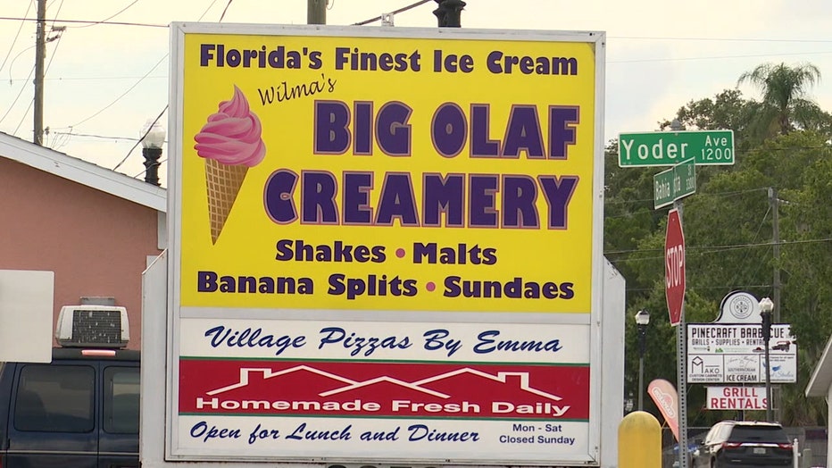 Photo: Large yellow sign for Big Olaf Creamer in Sarasota.