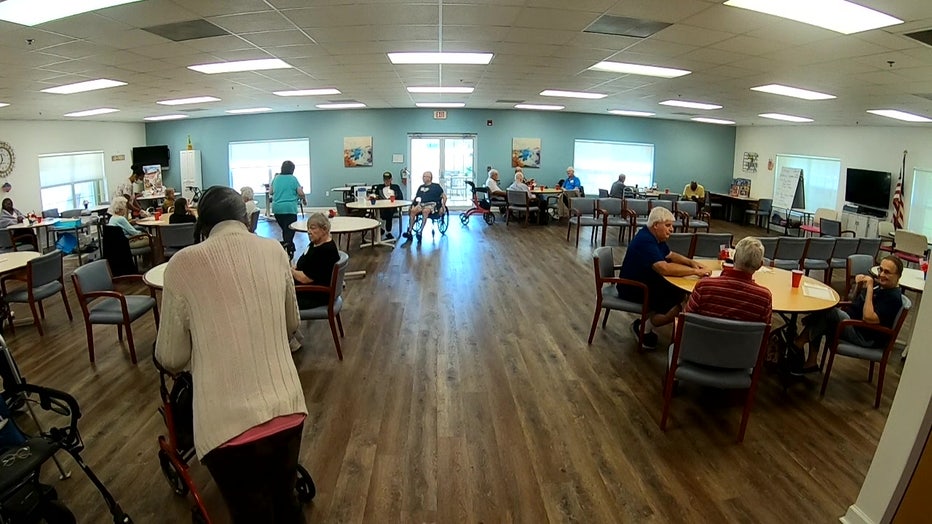 Senior citizens in a community room in Pinellas County