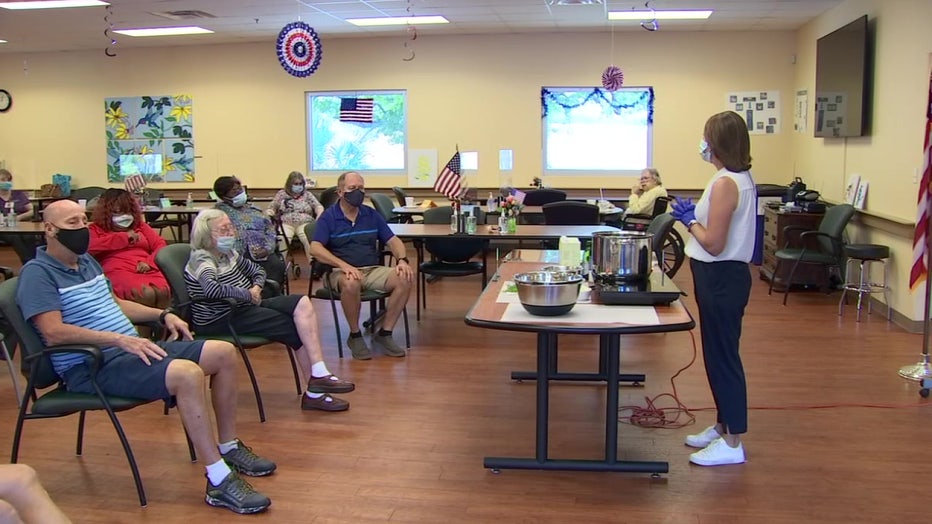 Seniors in healthy cooking class at Suncoast Pace Elderly Care program.