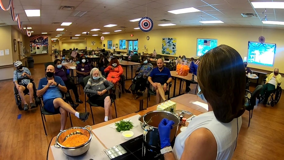 Seniors in healthy cooking class at Suncoast Pace Elderly Care program. 