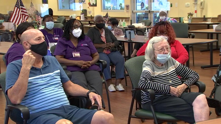 Seniors in healthy cooking class at Suncoast Pace Elderly Care program.