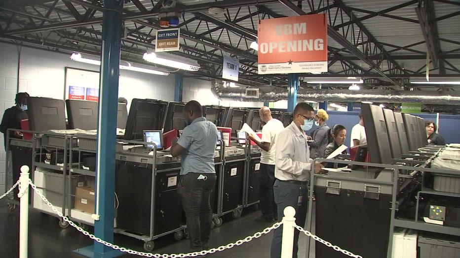 People testing election equipment