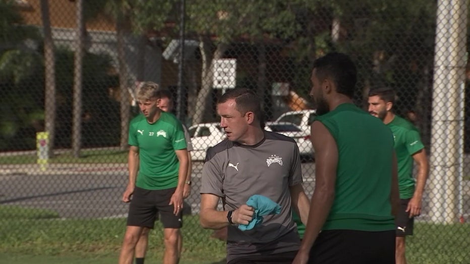 Neill Collins on field during Rowdies practice.