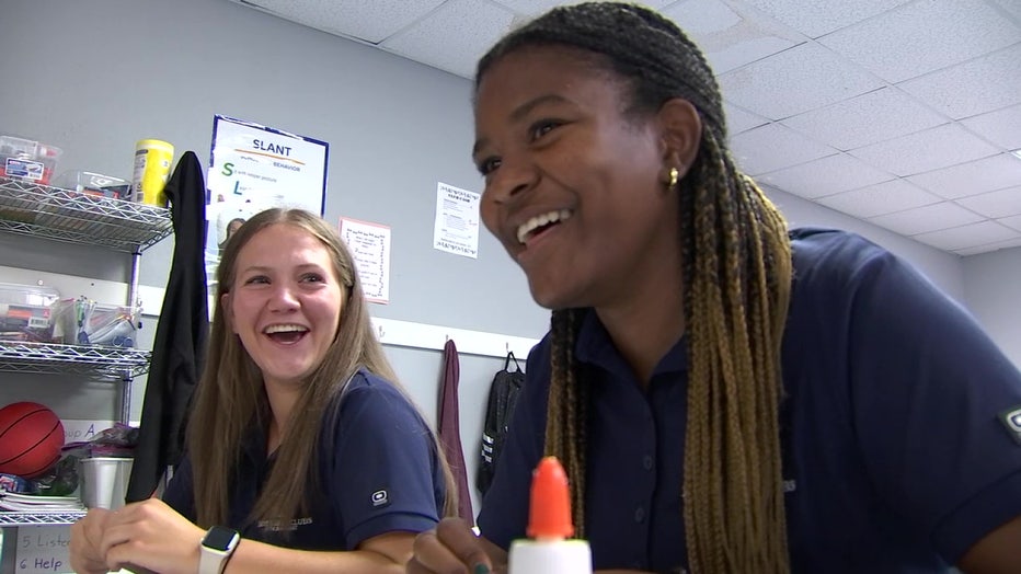  Cameron Siler-Nixon and Kate Martin in classroom