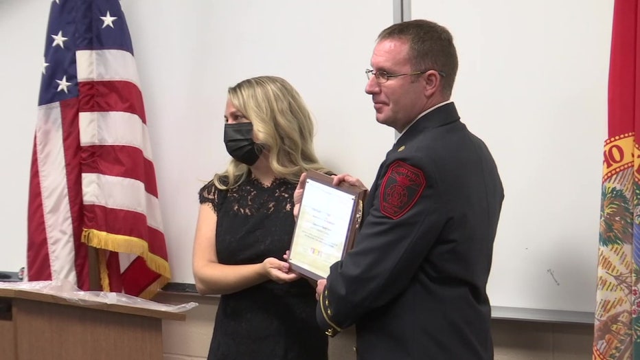 Brianne Baker with firefighter who donated kidney to save her life. 