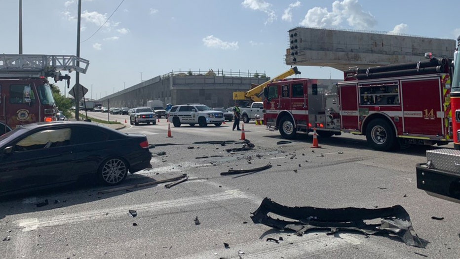 Ambulance turns on side after Pinellas Park crash