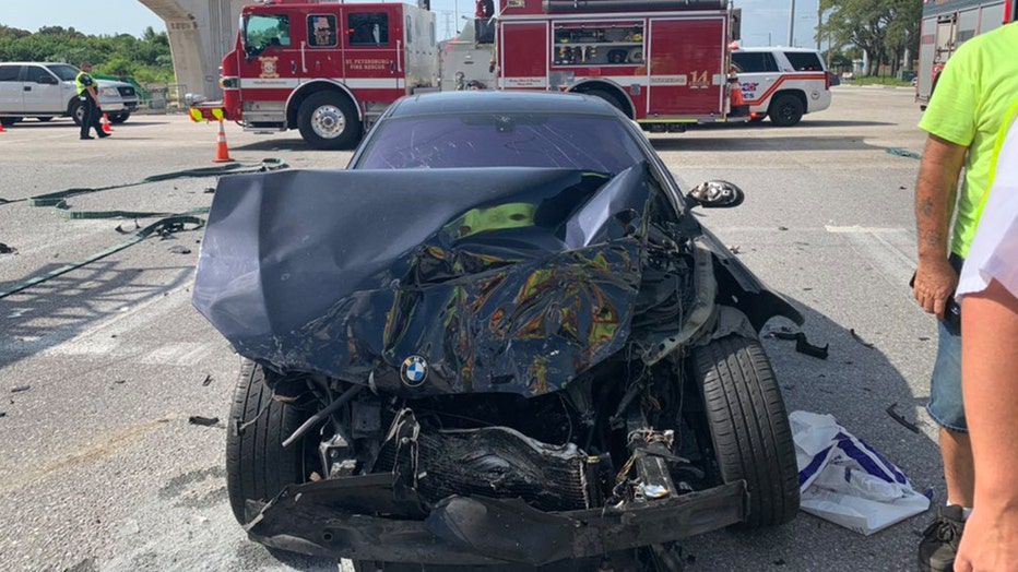 Car involved in crash with ambulance in Pinellas Park