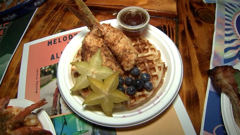 Photo: Fried, butterflied yellowtail snapper sits on top of waffles