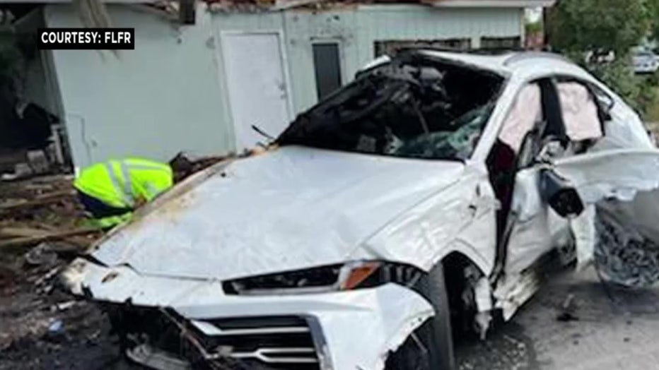 Photo: The totaled Lamborghini Urus after firefighters extinguished the flames.