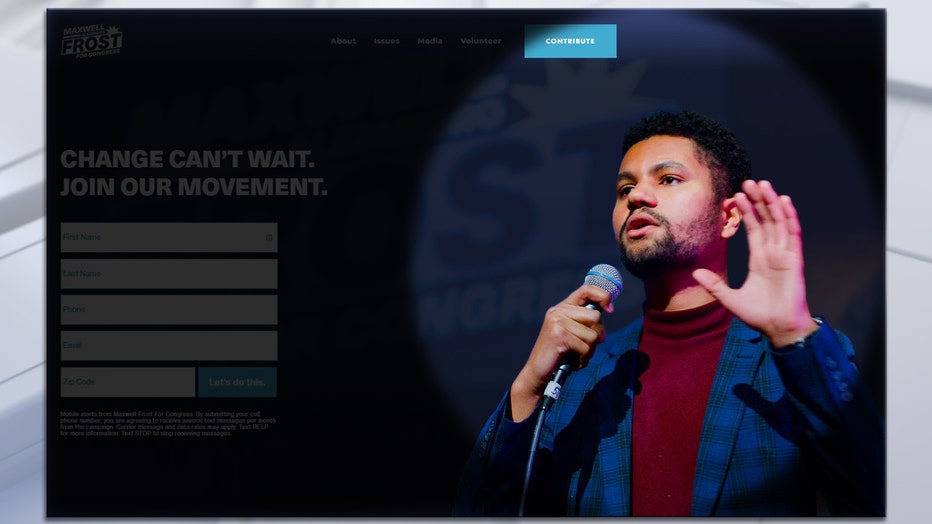 Photo: Screenshot of campaign website for Maxwell Frost