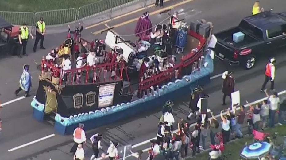 Gasparilla float with pirates during Gasparilla Children’s parade.