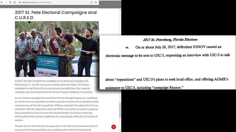 Left: Screenshot of Uhuru website promoting political campaign, Right: image from indictment of Russian agent