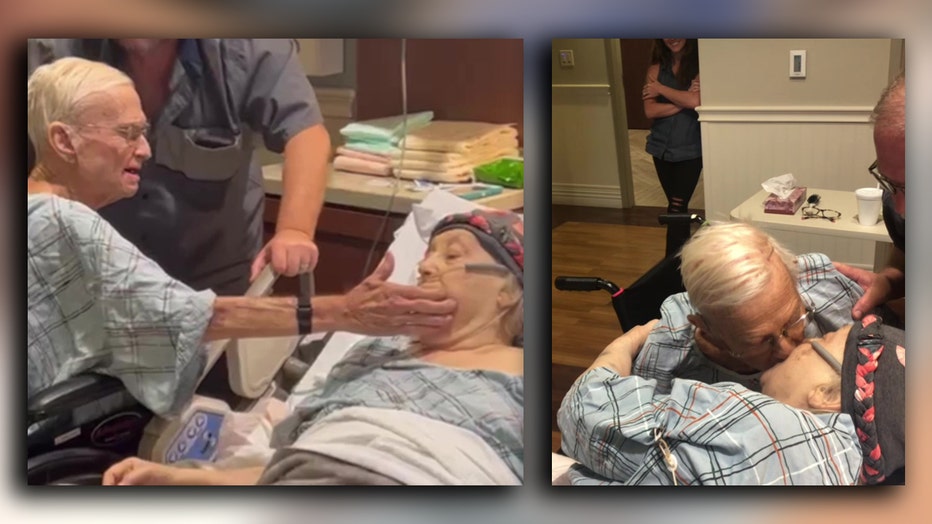 Wayne Thibeau embraces his wife of 65 years, Marilyn, while in hospice in Florida
