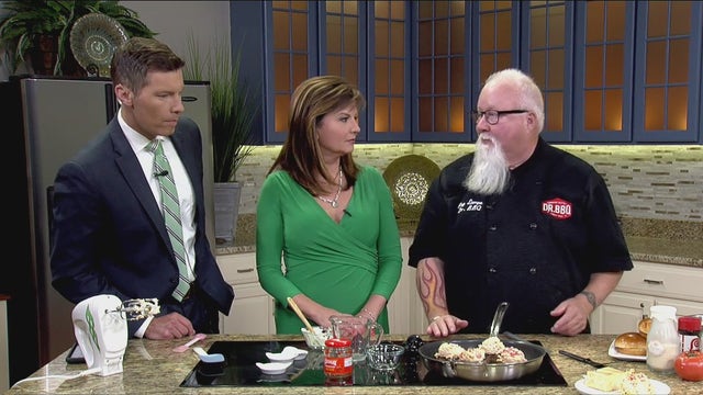 Dr. BBQ's grilled burgers with homemade pimento cheese