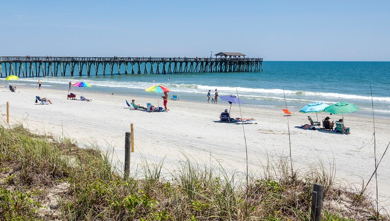 Photo: Sunbathers relax near the shore in Myrtle Beach, South Carolina.
