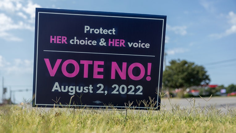 Photo: A pro-choice election sign is seen in Wichita, Kansas