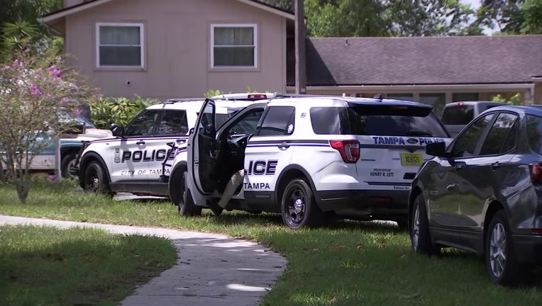 Police cars outside of home with suspect inside