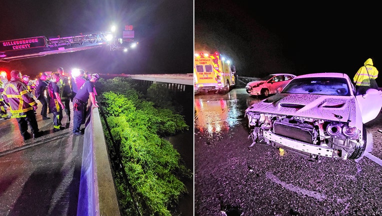 Photo: Scene shows first responders peering over the I-75 overpass after a man dived in to avoid an oncoming vehicle.