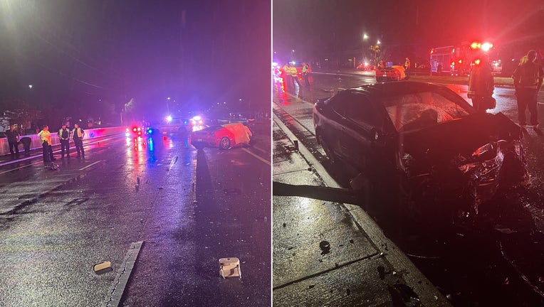 Photo: Side-by-side image of crash scene photos involving a Ferrari and an Acura in Pinellas Park.