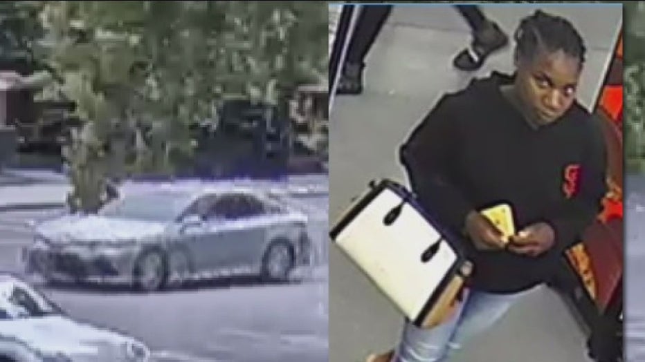 Surveillance images of a woman investigators in Polk County say is breaking into cars at area parks and using stolen credits at a Dollar General. 