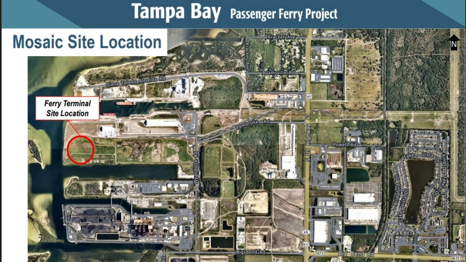 Photo: Map shows location of where officials are proposing a Gibsonton terminal for the Cross Bay Ferry.
