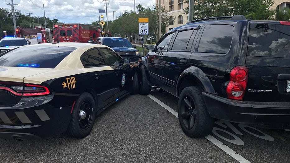 Photo: The pursuit ended with the Durango intentionally crashing into a marked FHP patrol car that was unoccupied, troopers said.