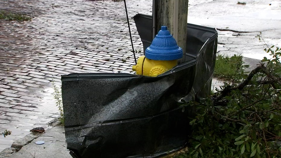 Photo: Metal wrapped around fire hydrant following storm in Ybor City area.