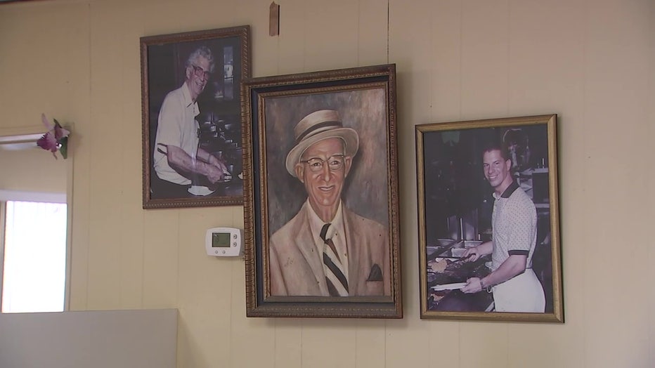 Old photographs on the wall of Tony's Restaurant