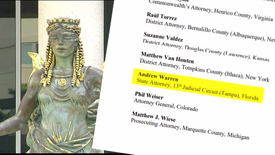 Andrew Warrens name on paper pledging not to prosecute those seeking an abortion. 