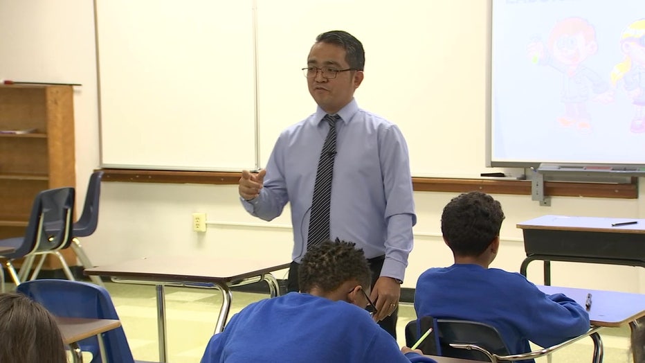 Ulpiano Jr. Delabjan, who has a fascination with America, teaches at a Polk County School while his wife and daughter stayed behind in the Philippines. 