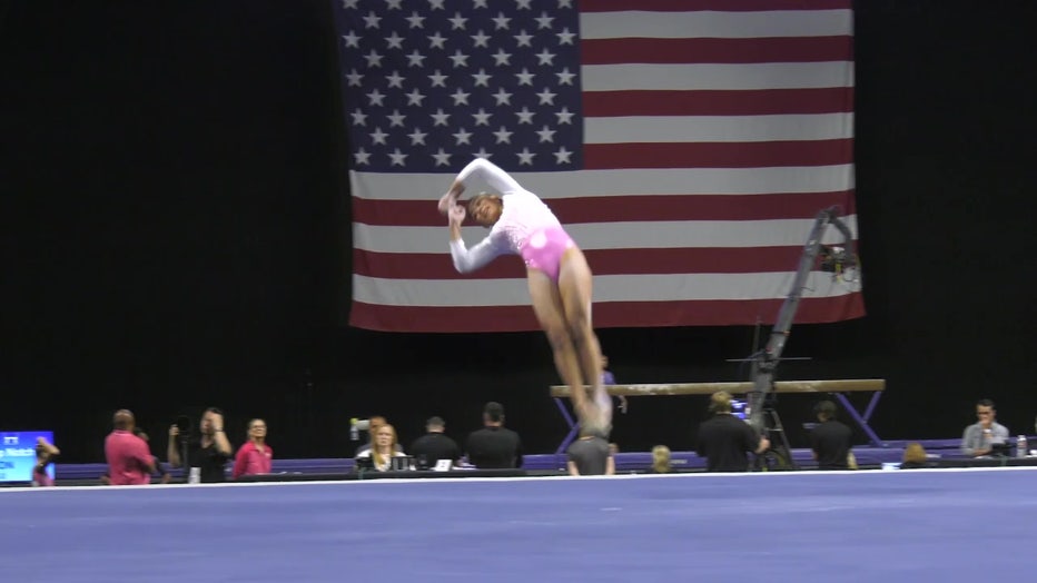 Gymnast competes in U.S. Gymnastics Championships at Amalie Arena. 