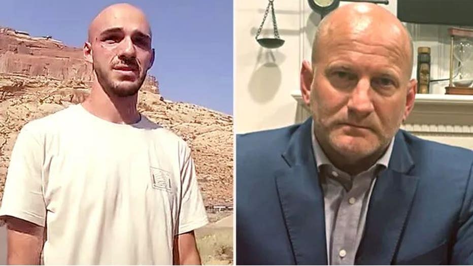 Side-by-side photo of Brian Laundrie in Utah body camera video and Steve Bertolino