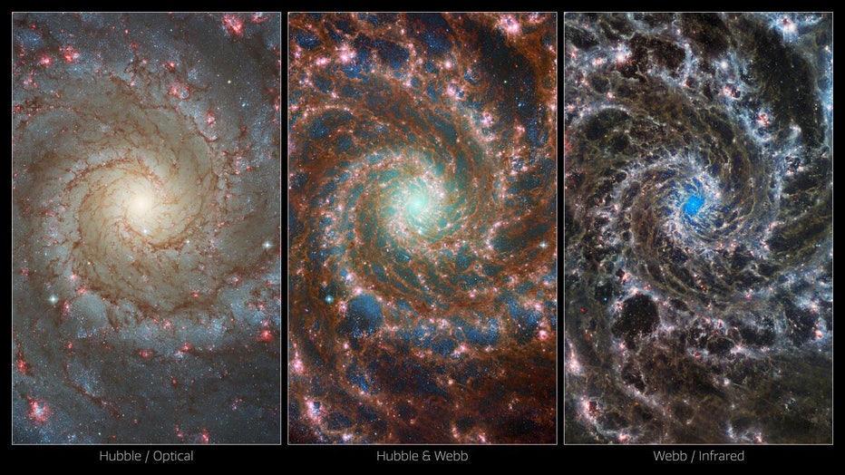 Photo: New images of the Phantom Galaxy, M74, showcase the power of space observatories working together in multiple wavelengths.