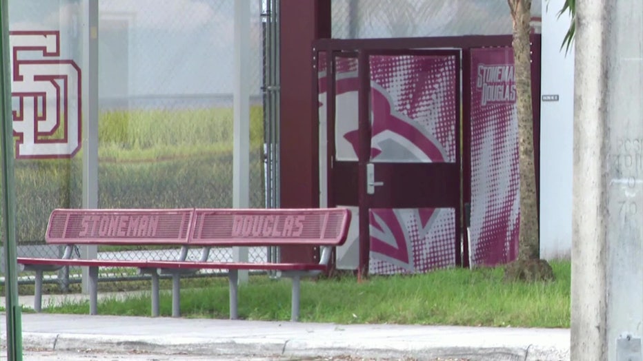 Photo: The front door of the 1200 building at Marjory Stoneman Douglas High School in Parkland, Florida, which has been fenced off since the mass shooting on Feb. 14, 2018. Nothing inside has been changed, except for the removal of the victims' bodies and some personal items.