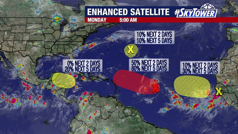 Photo: Several areas of disturbances between Atlantic and Caribbean