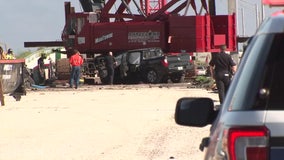Pickup truck slams into crane on construction site near Howard Frankland Bridge