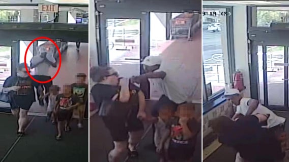 Video: Man attacks mother with 3 small children as they walk into grocery store