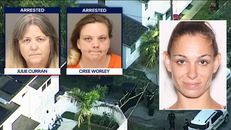 The body of Elizabeth Olmstead (right) was found in a dumpster in St. Pete. A mother and daughter have been arrested in the case.