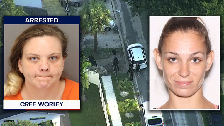 Photo: Mugshot of Cree Worley, left, with photo of victim Heather Olmstead, right, over aerial image of crime scene in St. Pete alley.