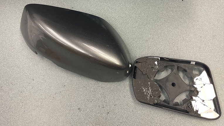Passenger side mirror knocked off hit-and-run suspect vehicle in Pasco County.