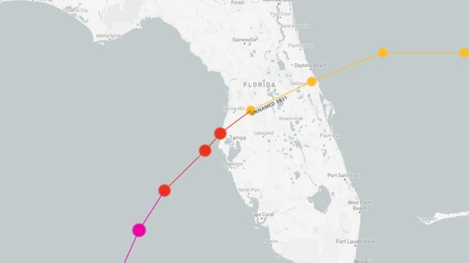 Photo: The path of the 1921 Tampa Bay hurricane.