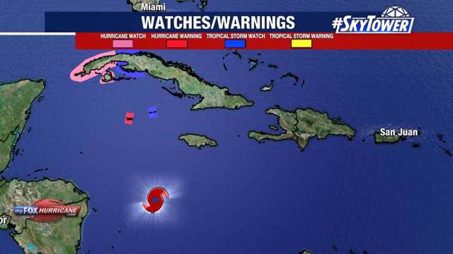 Grand Cayman is under a Hurricane Warning. A Hurricane Watch has also been posted for Cuba.