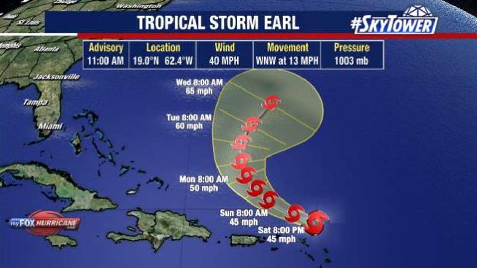 Computer models show Tropical Storm Earl moving away from the United States.