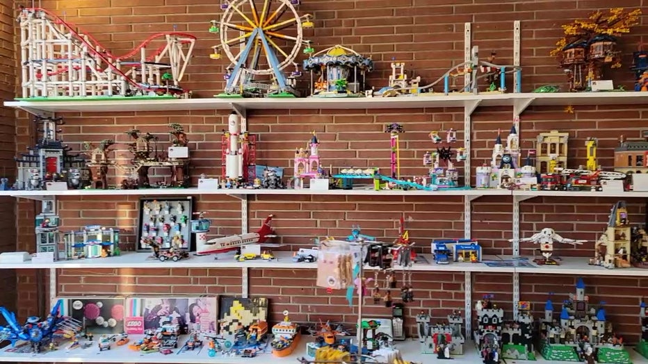 Lego displays sit on shelves at Brick City Bricks in Plant City. 