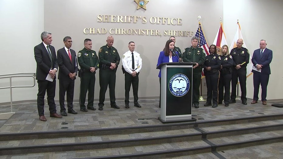 Florida Attorney General Ashley Moody hosts a press conference about fentanyl with law enforcement officials.