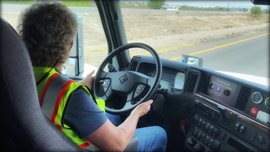 Truck driver behind the wheel. 