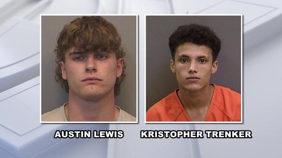 Mugshot of Austin Lewis next to a mugshot of Kristopher Trenker.