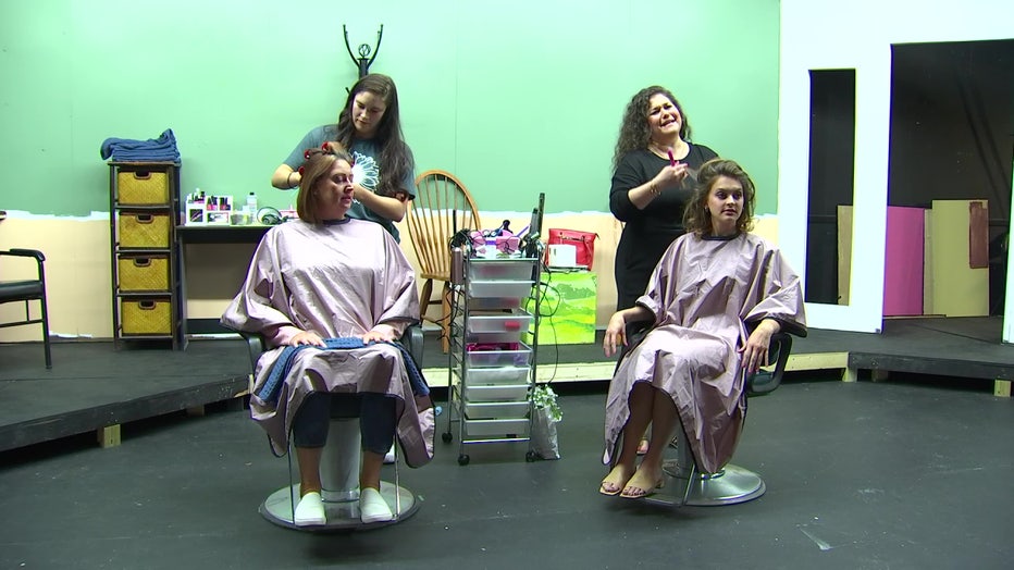 Actresses rehearse of an upcoming performance of 'Steel Magnolias'.