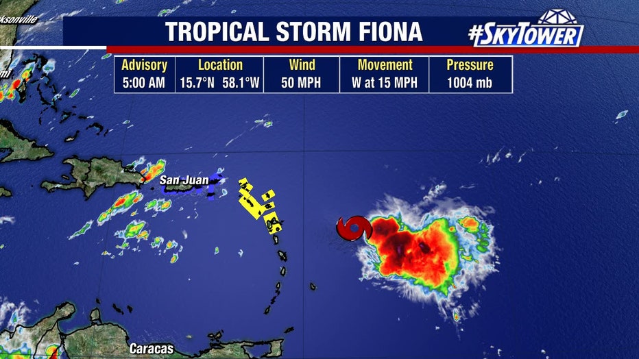 Photo: Tropical Storm Fiona location east of Leeward Islands is shown in satellite image